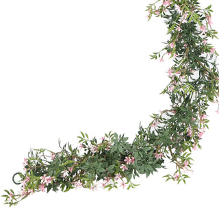 Artificial Pink Star Plus Green Leaves Hanging Ivy 175CM Length Outdoor UV