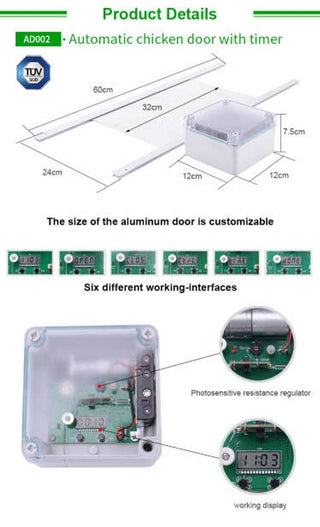 Produktbeskrivelse av automatisk hønsehus luke